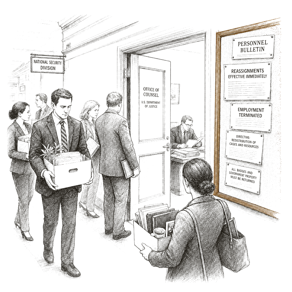 Illustration accompanying article: FBI fires more agents who worked on Trump classified documents probes