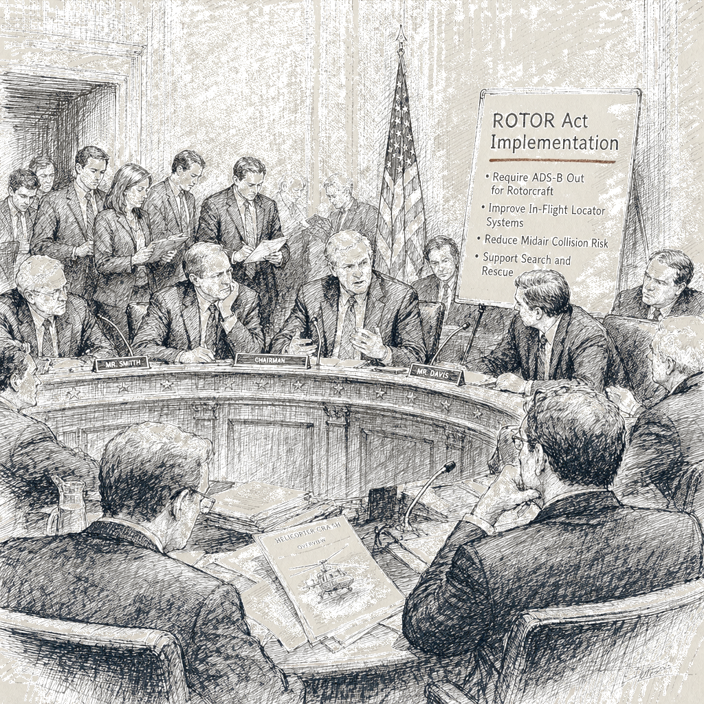 Illustration accompanying article: House rejects ROTOR Act requiring ADS-B In locator systems after crash
