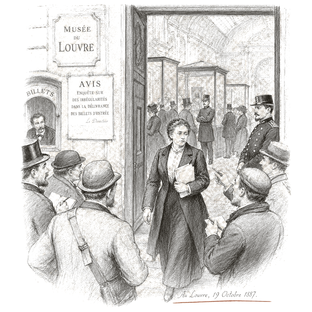 Illustration accompanying article: Louvre Museum director resigns after crown jewels theft, ticket fraud probe