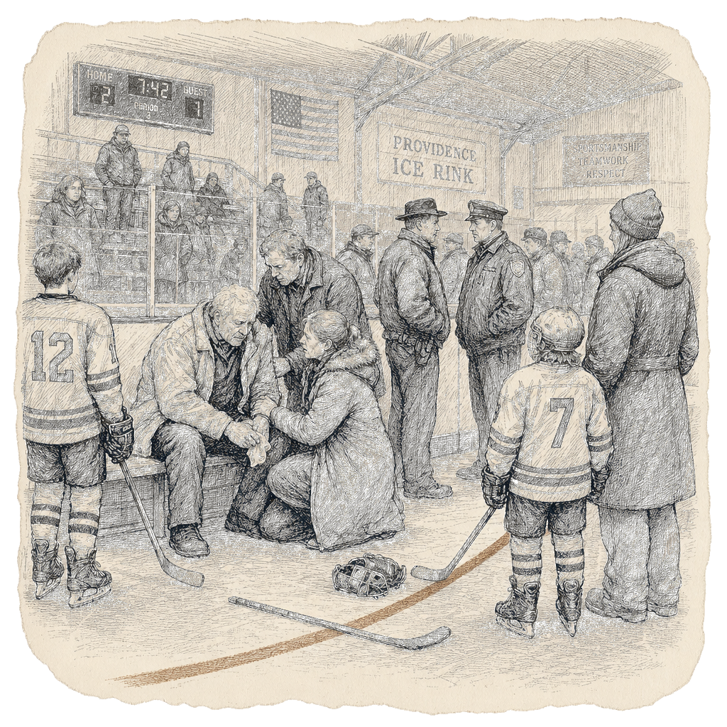 Illustration accompanying article: Grandfather dies after shooting at Rhode Island ice rink