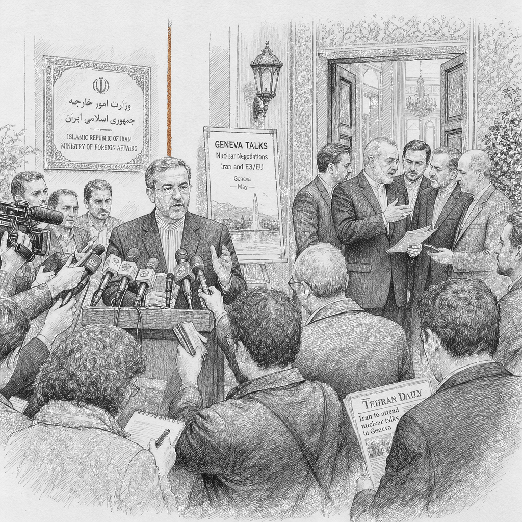 Illustration accompanying article: Iran pushes back against Trump ahead of Geneva nuclear talks