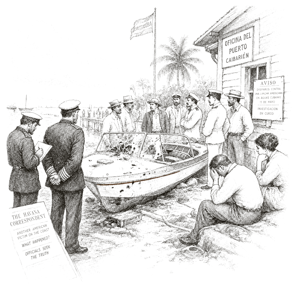 Illustration accompanying article: Cuba and U.S. investigate deadly boat shooting; Rubio denies operation