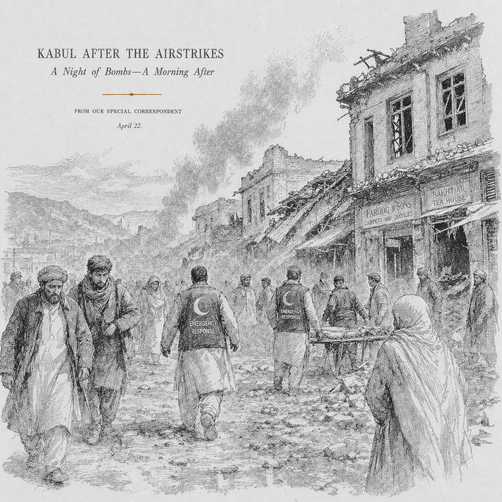 Illustration accompanying article: Explosions rock Kabul after Afghanistan attack on Pakistan