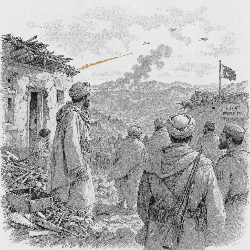 Illustration accompanying article: Pakistan carries out airstrikes inside Afghanistan as border fighting continues