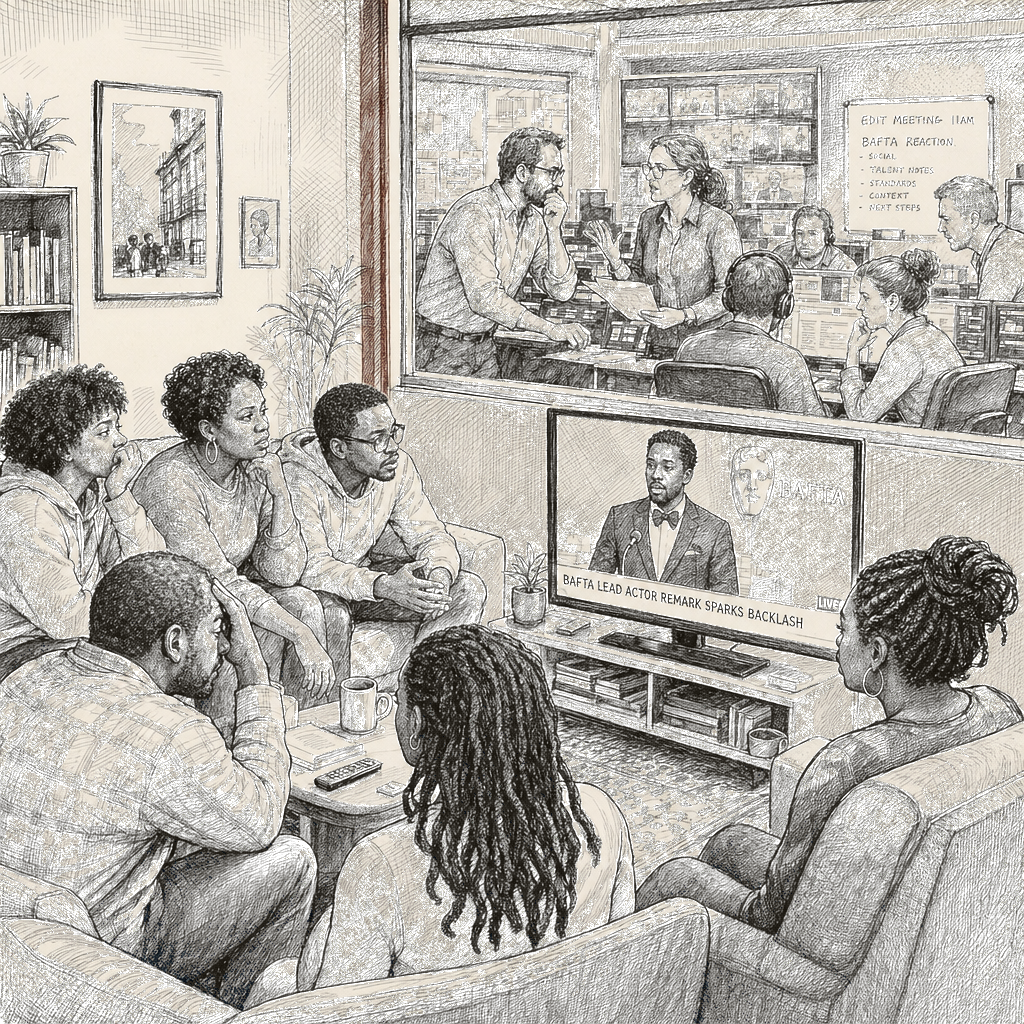 Illustration accompanying article: Vocal tic at BAFTA leaves Black Tourette syndrome community with mixed feelings