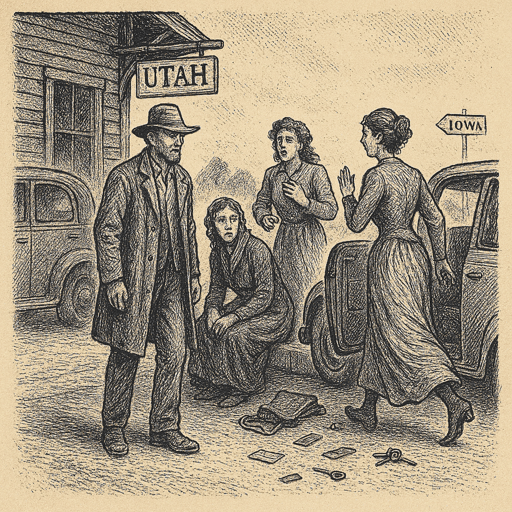 Illustration accompanying article: Iowa man charged with killing 3 Utah women to steal vehicles, get home