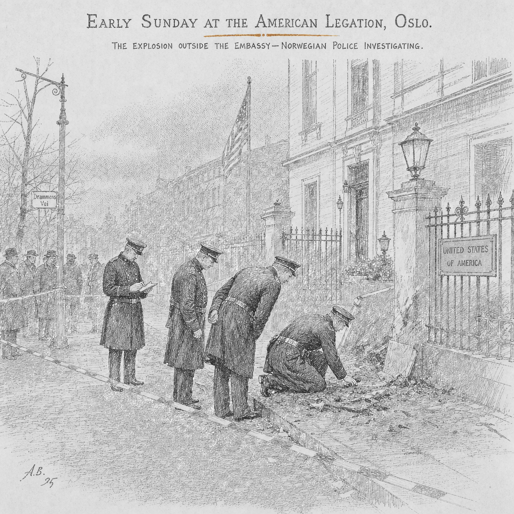 Illustration accompanying article: Norwegian police investigate explosion at U.S. Embassy in Oslo