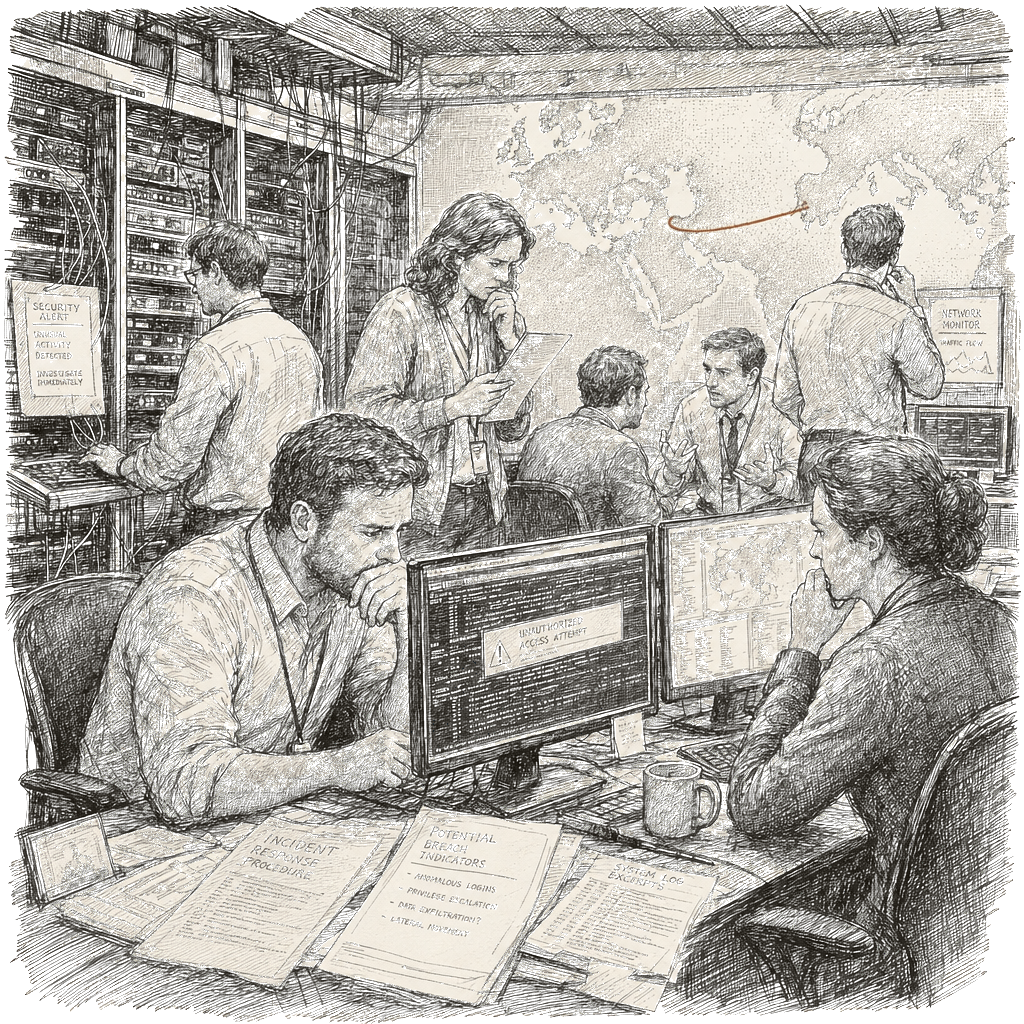 Illustration accompanying article: Cyber threats rise as Iran-linked hackers eye U.S. targets