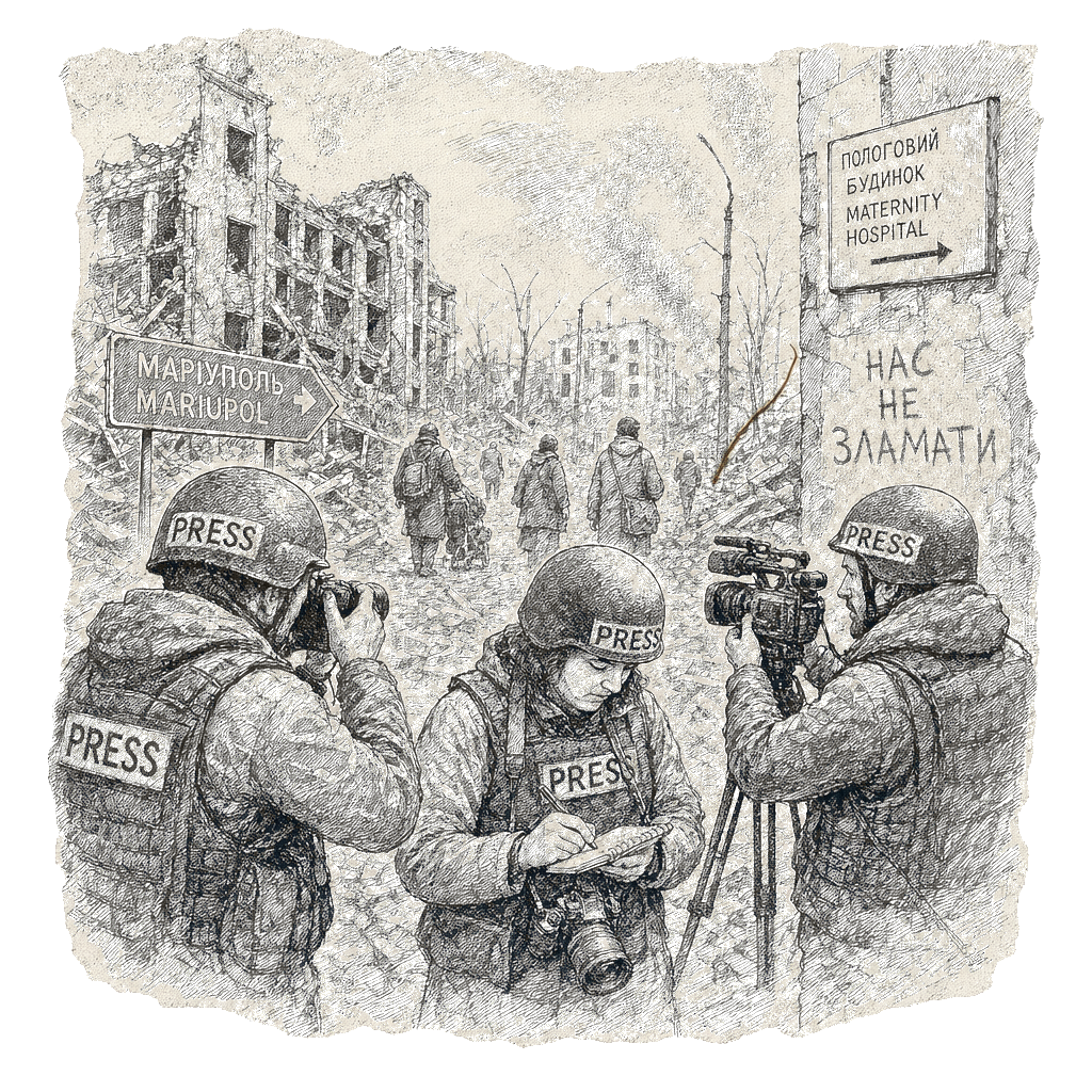 Illustration accompanying article: Inside Mariupol’s devastation, AP journalists document war’s toll