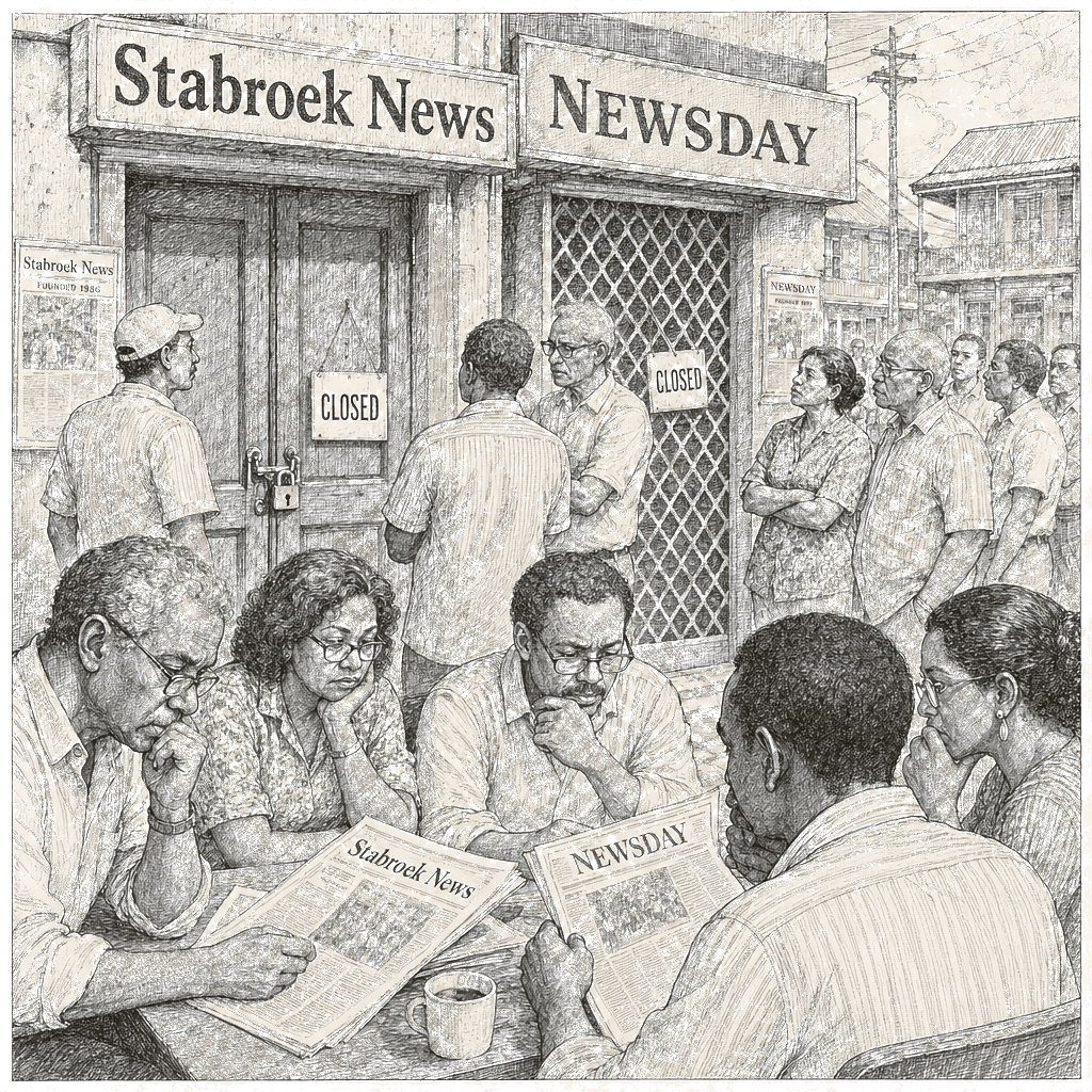 Illustration accompanying article: Caribbean legacy newspapers Stabroek News and Newsday close, raising alarm for democracy