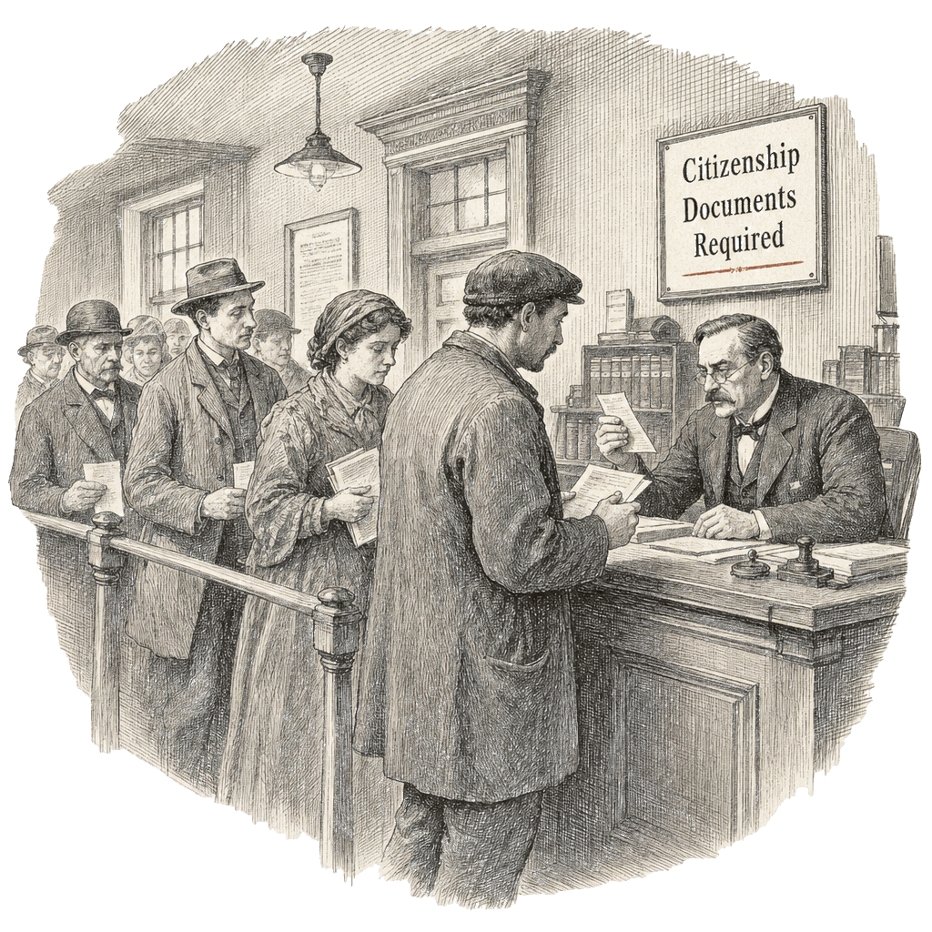 Illustration accompanying article: GOP SAVE Act would require proof of citizenship documents, raising hurdles