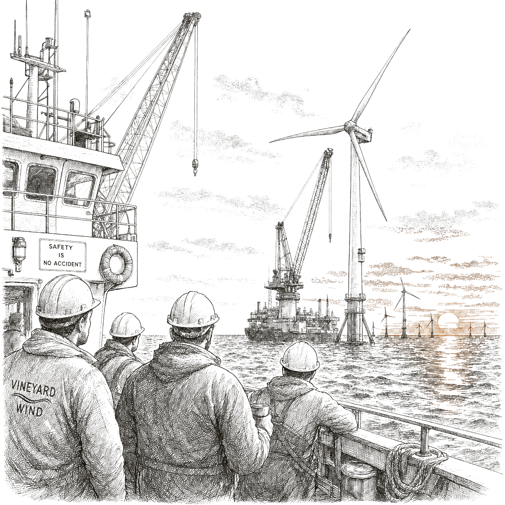 Illustration accompanying article: Offshore wind project Vineyard Wind completes, first during Trump term