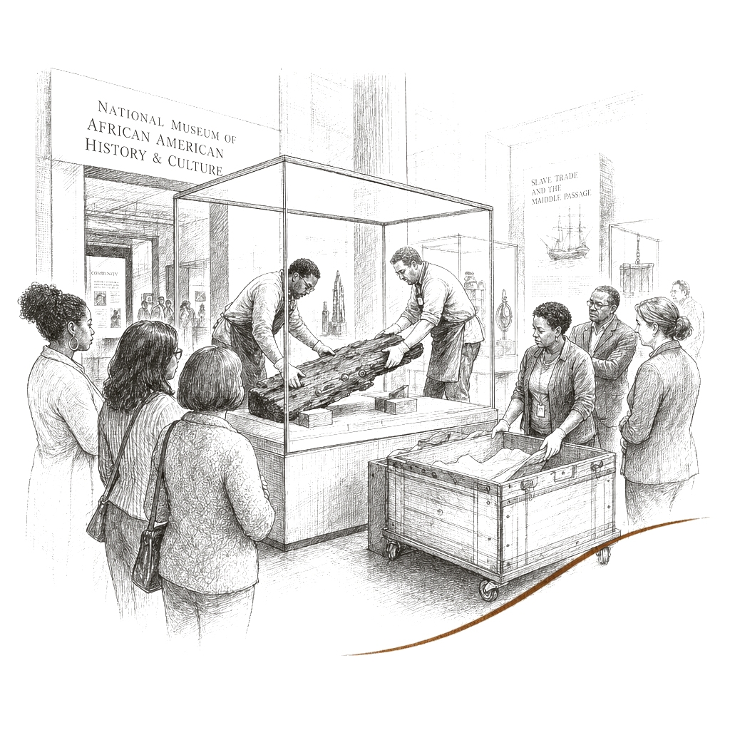 Illustration accompanying article: Smithsonian museum removes historic slave ship remnant from exhibit