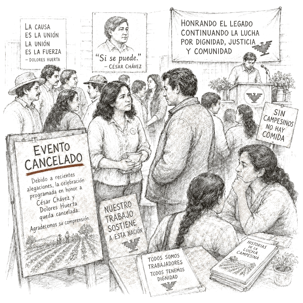 Illustration accompanying article: César Chavez, Dolores Huerta legacy examined as allegations prompt cancellations
