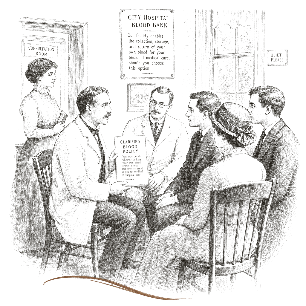 Illustration accompanying article: Jehovah’s Witnesses allow some members’ stored blood, easing transfusion stance