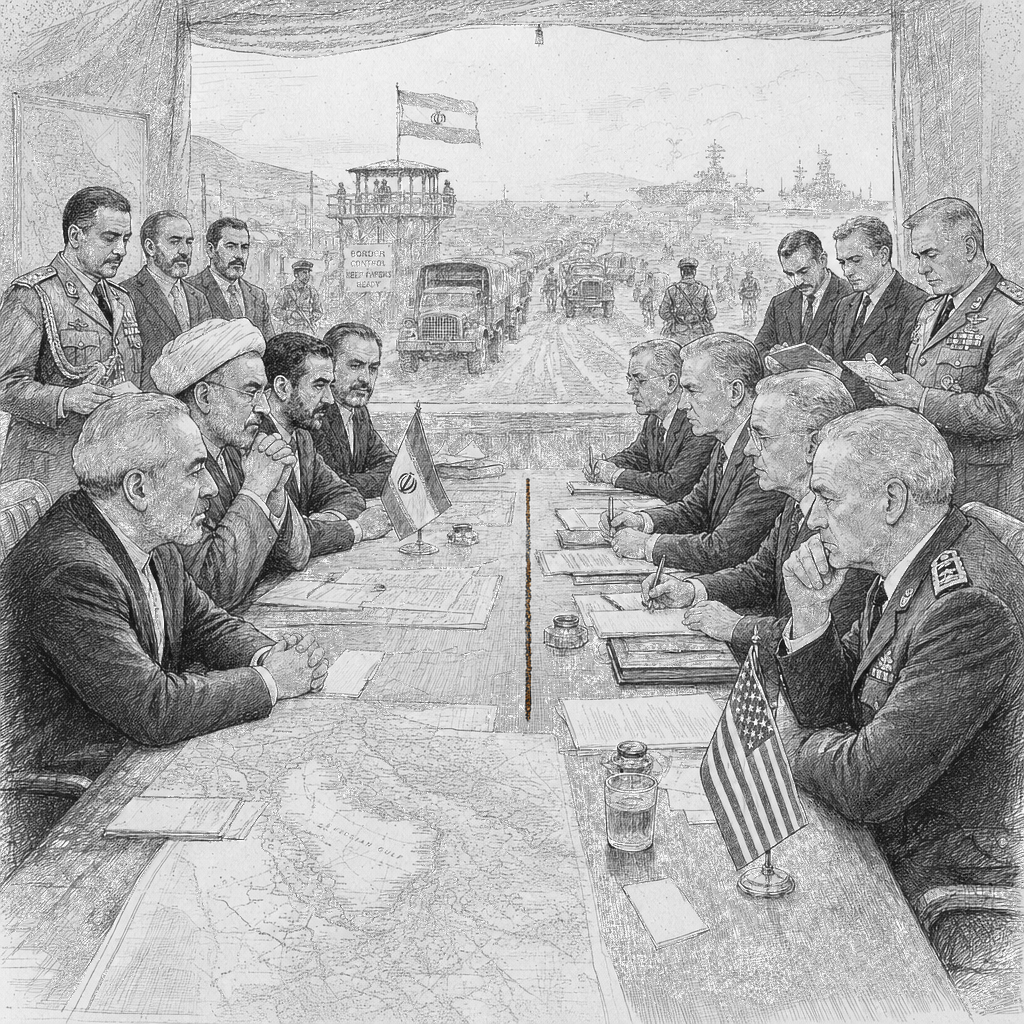 Illustration accompanying article: Iran and the US appear at an impasse as both harden positions