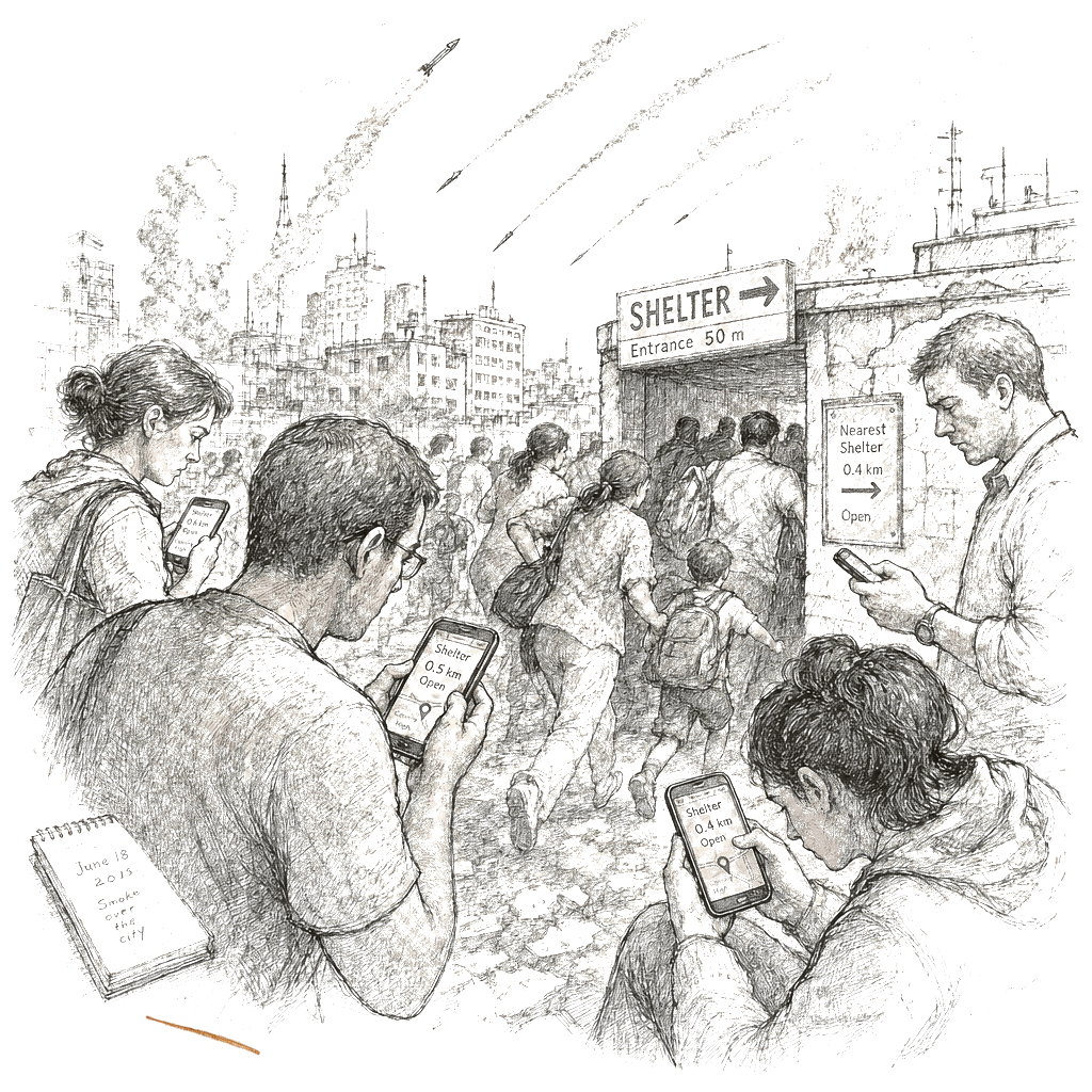 Illustration accompanying article: Iran conflict shows how digital fight is ingrained in warfare