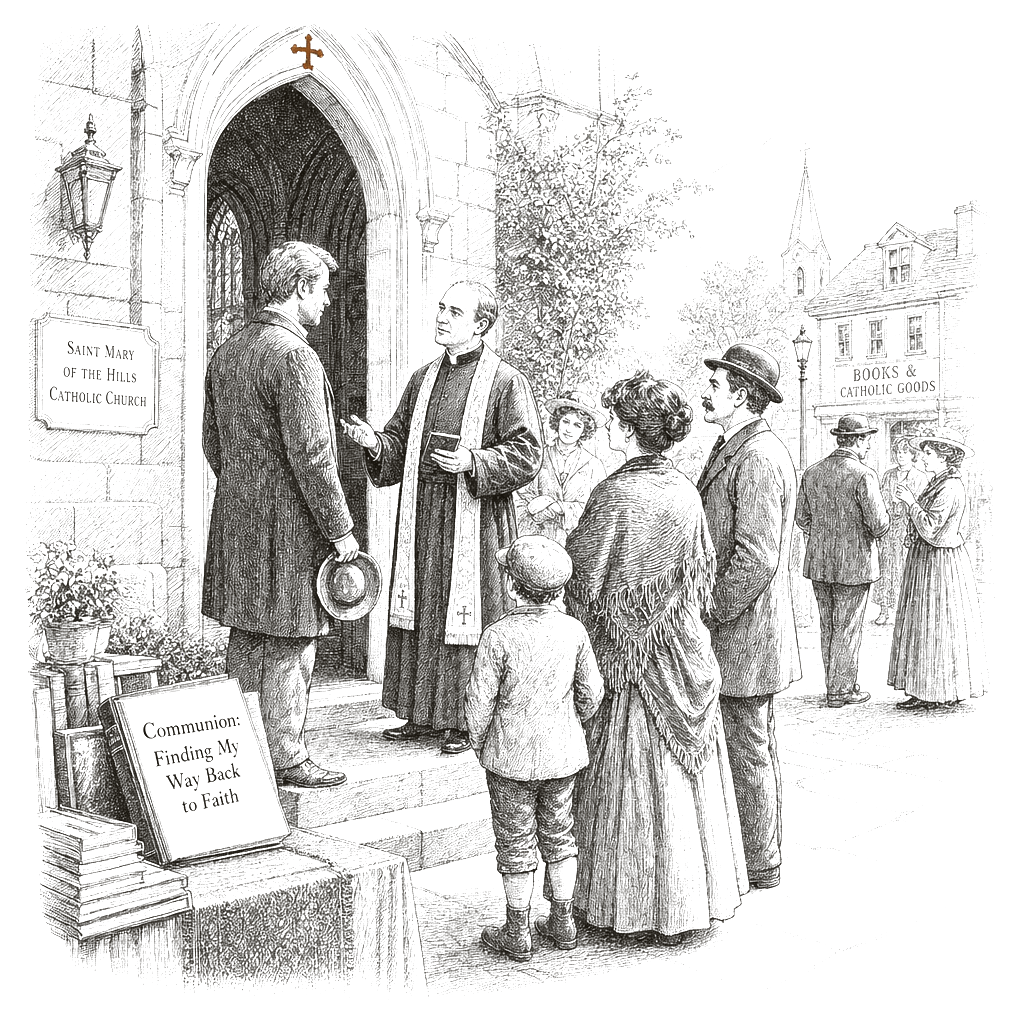 Illustration accompanying article: VP JD Vance’s new book “Communion” explores his Catholic conversion