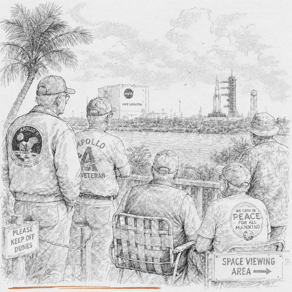 Illustration accompanying article: Apollo veterans root for Artemis II as NASA aims faster lunar return