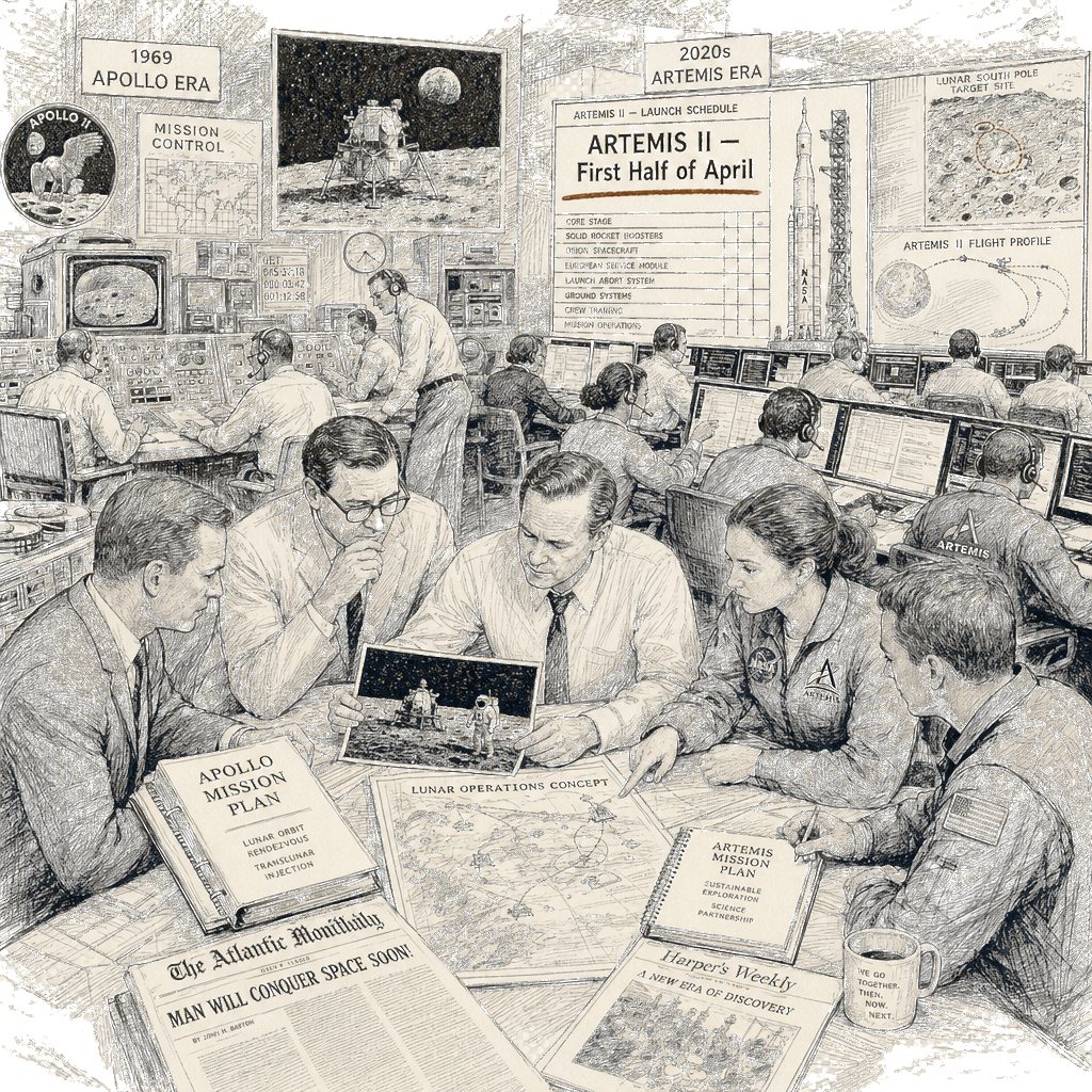 Illustration accompanying article: Apollo vs. Artemis: NASA’s planned lunar return explained