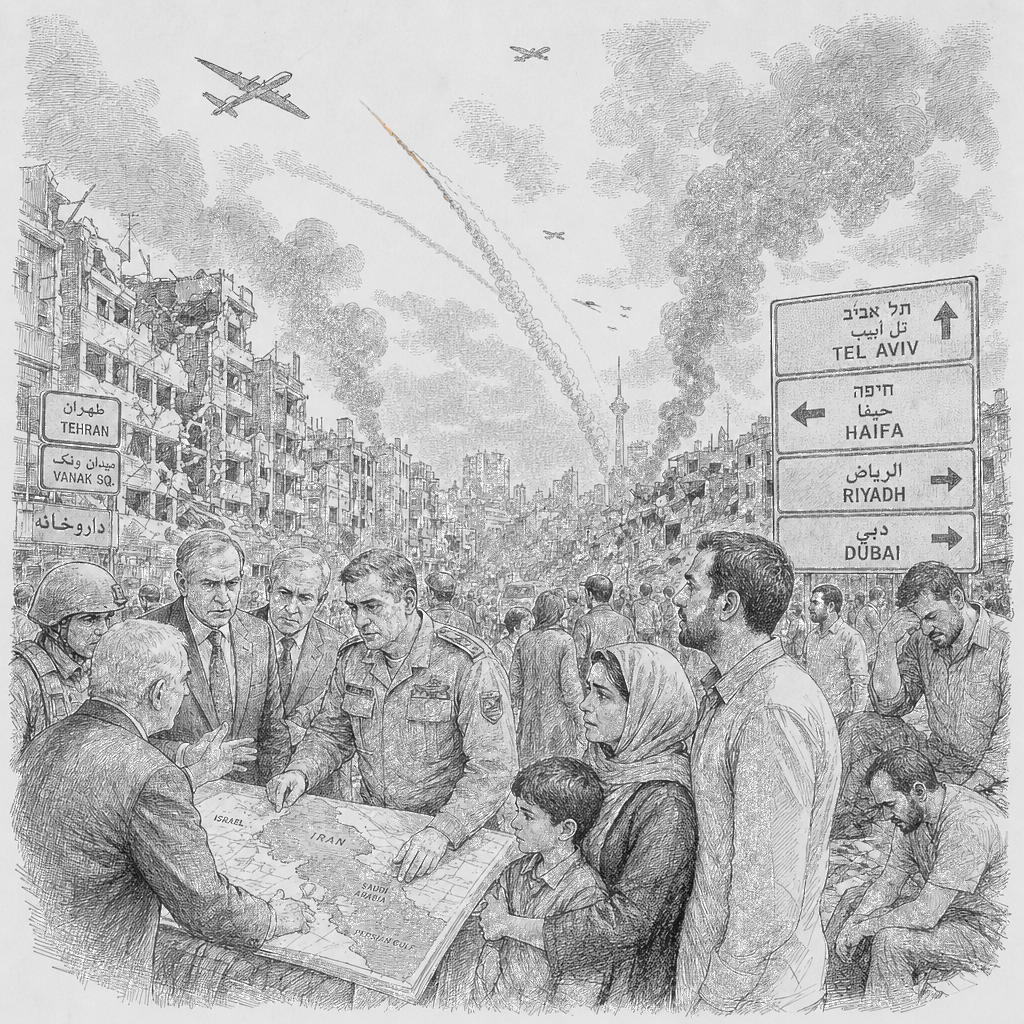 Illustration accompanying article: Militarily degraded Iran is still a stubborn foe after U.S.-Israeli strikes