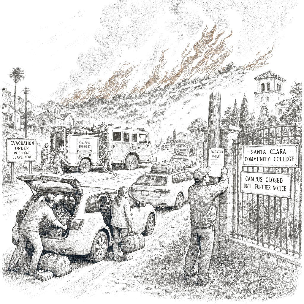 Illustration accompanying article: Southern California wildfire prompts evacuation orders