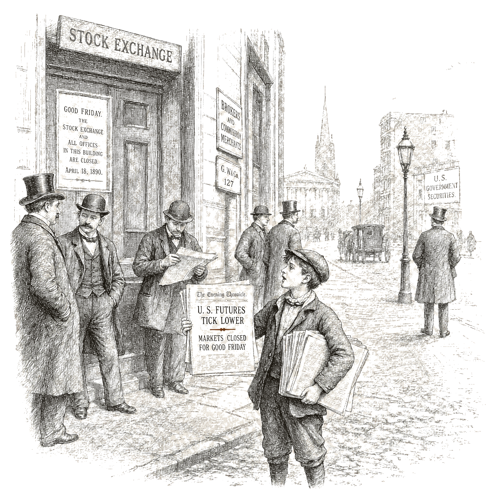 Illustration accompanying article: US futures tick lower as markets closed for Good Friday