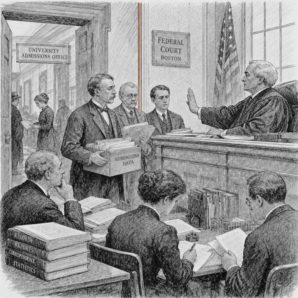 Illustration accompanying article: Judge Blocks Trump Admin. Effort to Collect College Race Data