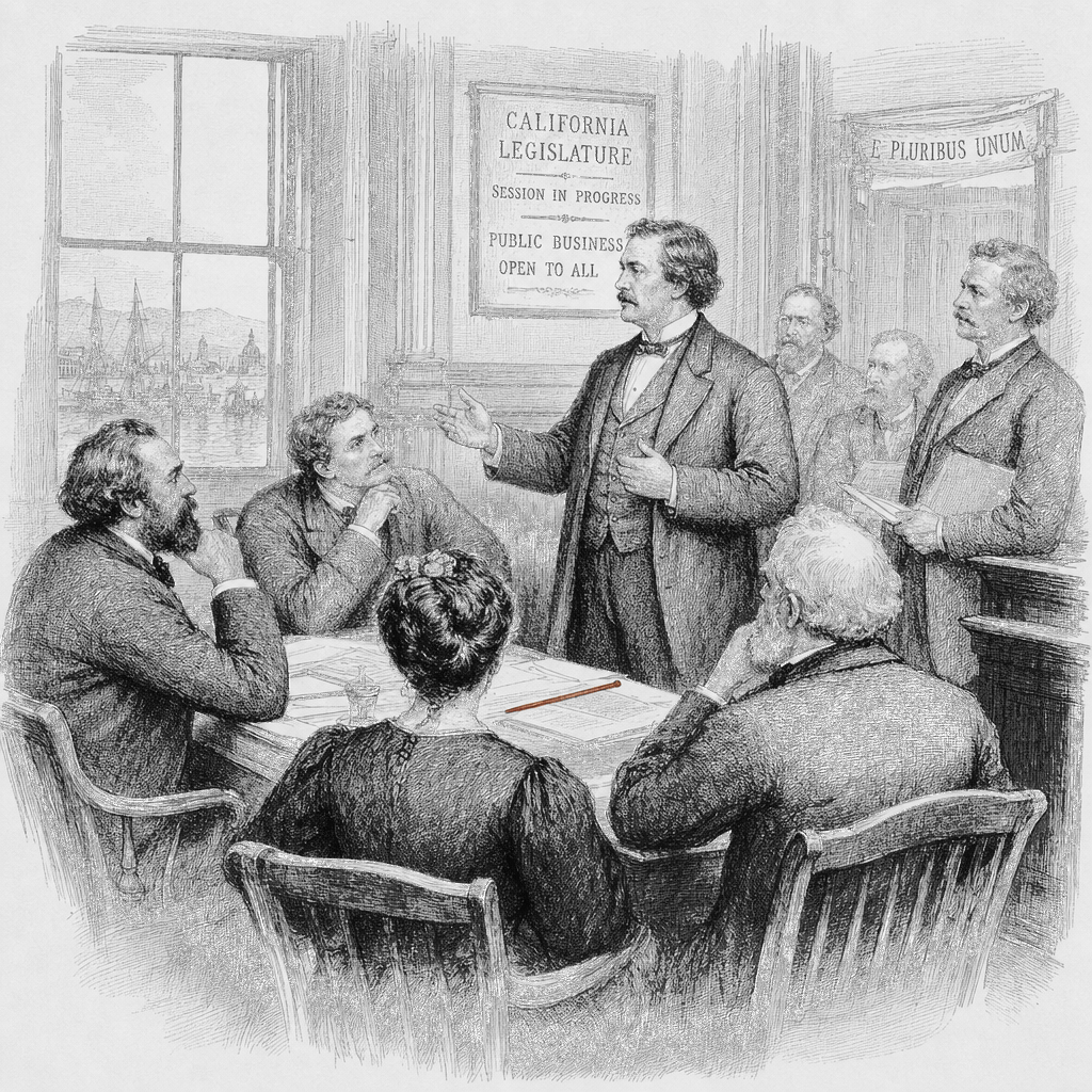 Illustration accompanying article: Swalwell says he would restrict ICE via California governor powers