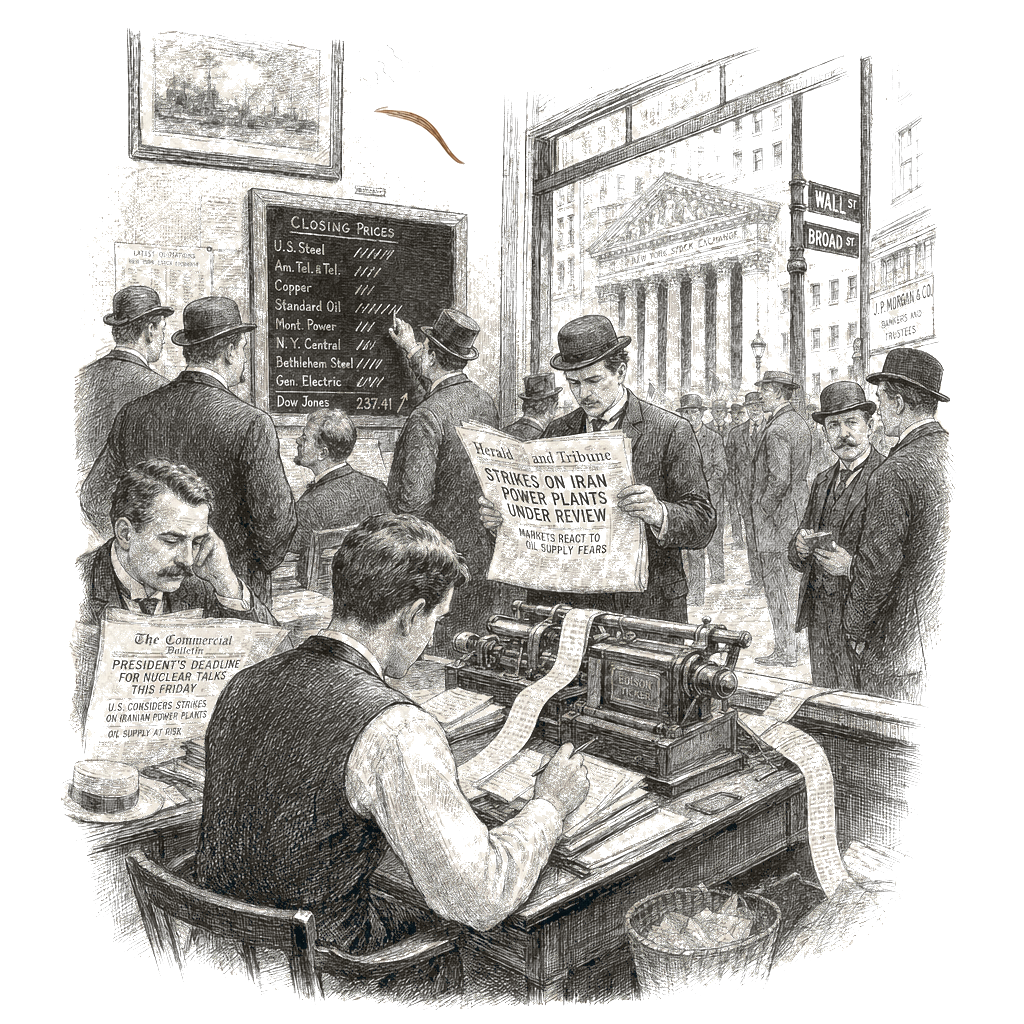 Illustration accompanying article: US stocks drift higher ahead of Trump’s deadline for Iran power plant strikes