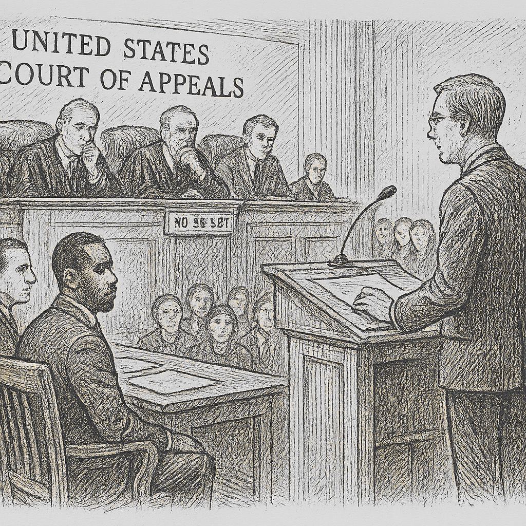 Illustration accompanying article: Appeals court questions whether Diddy got too much prison time