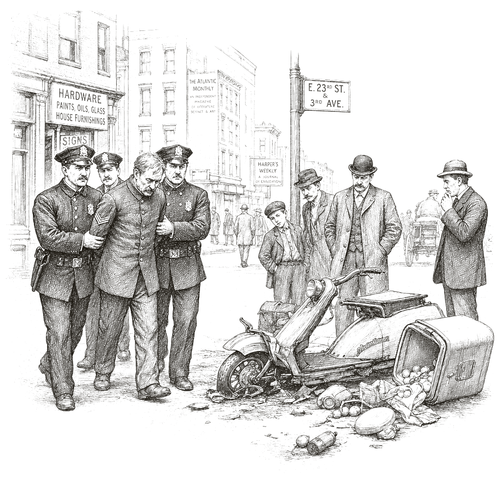 Illustration accompanying article: Ex-NYPD officer sentenced to 3 to 9 years for cooler-throw crash