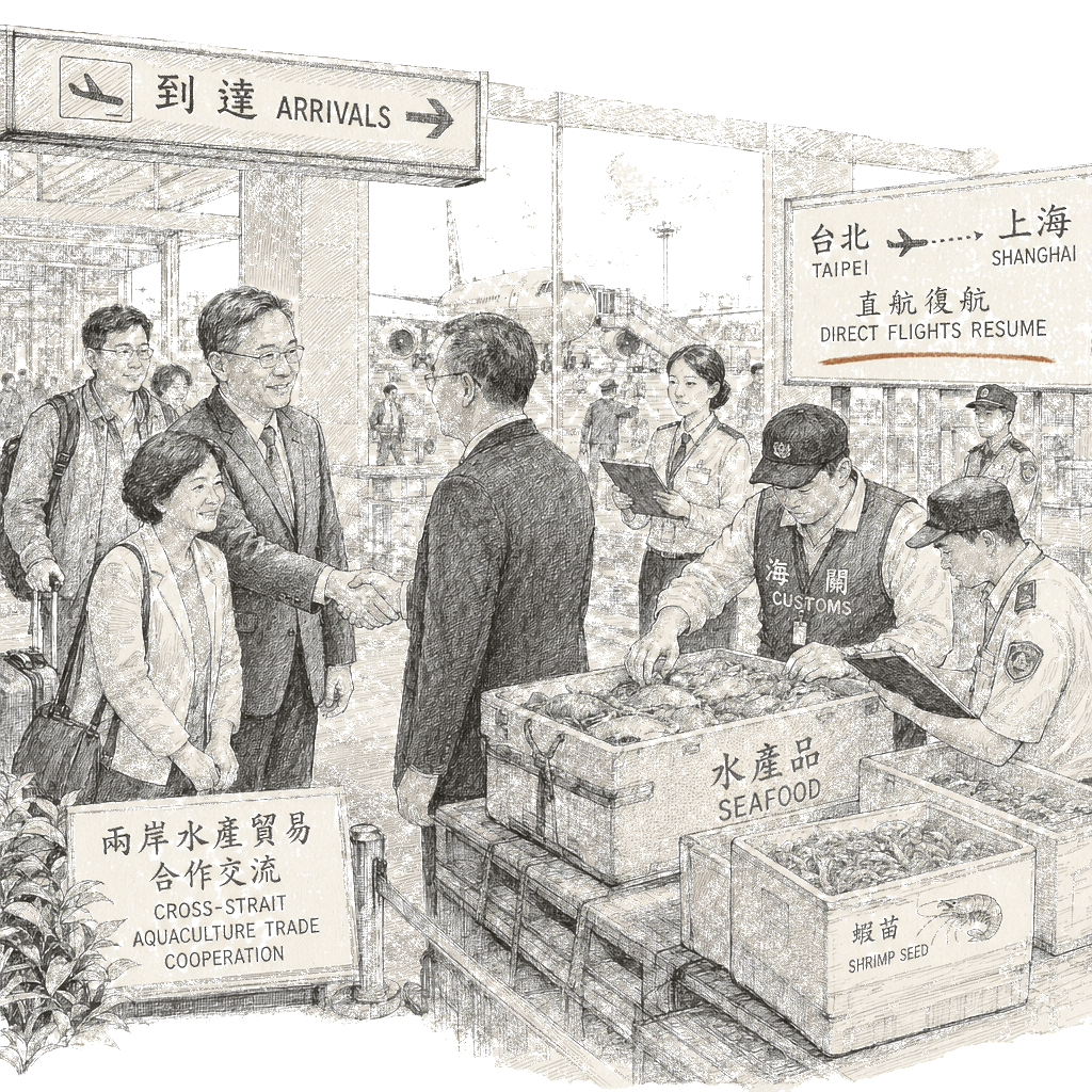 Illustration accompanying article: China says it will resume some ties with Taiwan after KMT leader visit