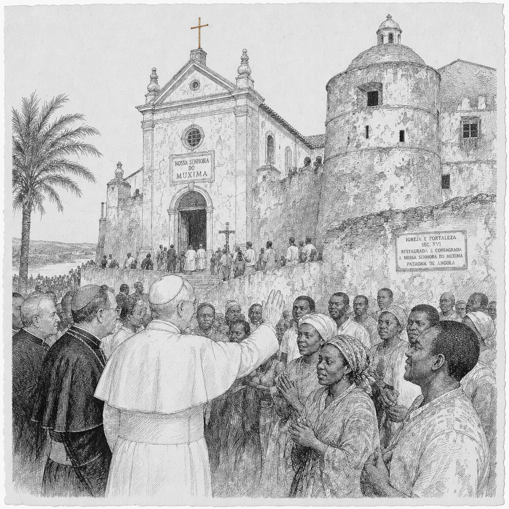 Illustration accompanying article: Pope Leo XIV visits Angola church tied to centuries of slave trade