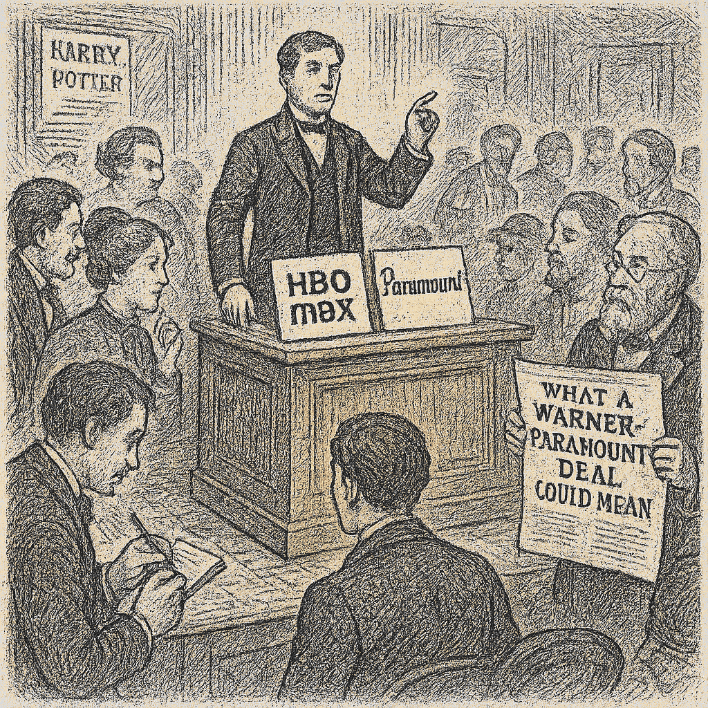 Illustration accompanying article: HBO Max and Paramount+ on 1 platform: What a Warner-Paramount deal could mean