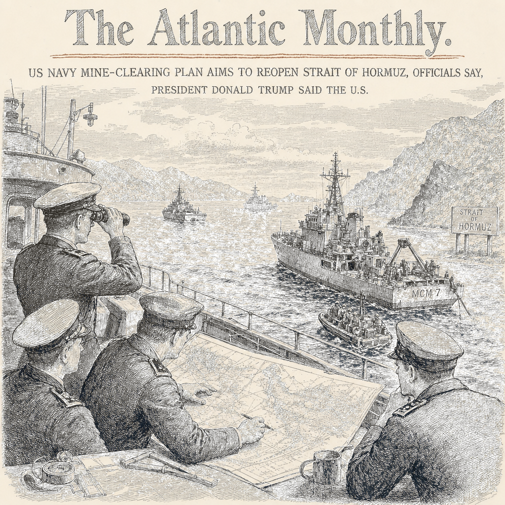 Illustration accompanying article: US Navy mine-clearing plan aims to reopen Strait of Hormuz, officials say