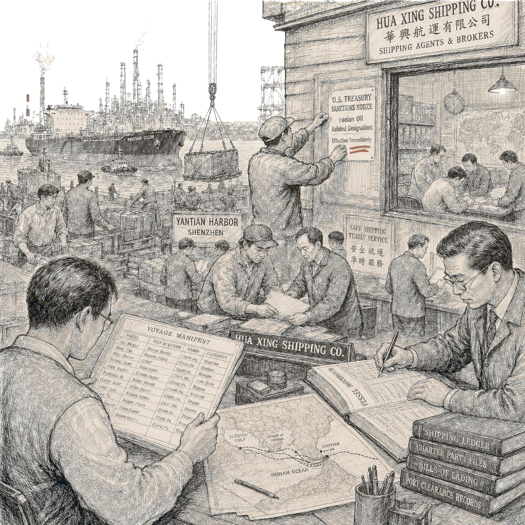 Illustration accompanying article: US sanctions China refinery, about 40 shippers over Iranian oil