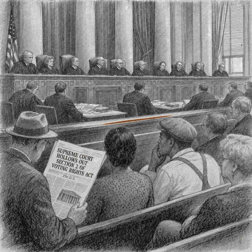 Illustration accompanying article: Supreme Court hollows out Section 2 of the Voting Rights Act