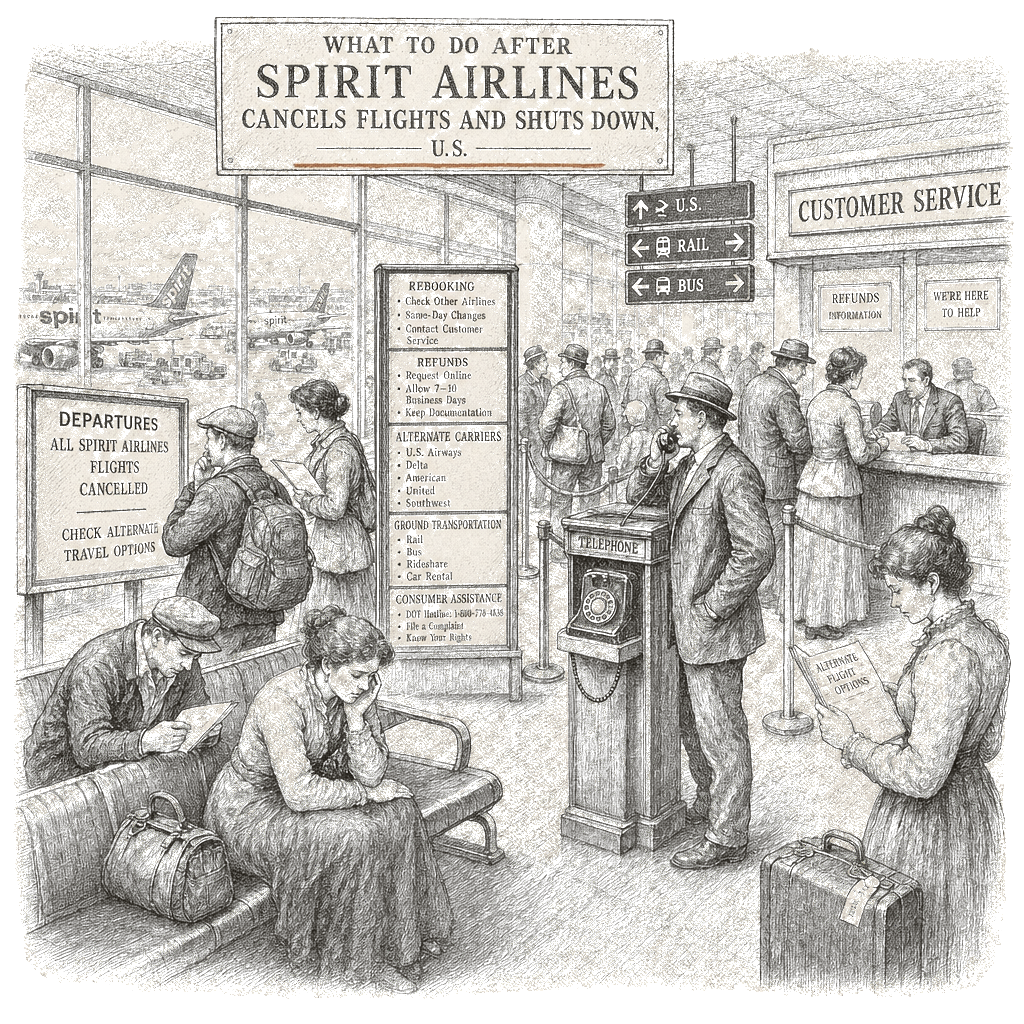 Spirit Airlines shuts down, stranding travelers; rescue fares and refunds available