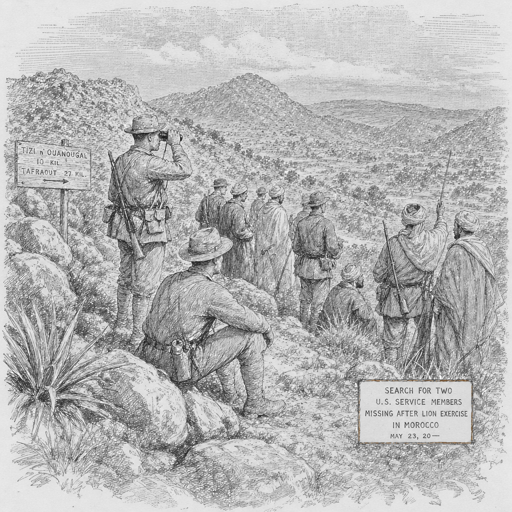 Illustration accompanying article: Two US service members missing in Morocco after African Lion exercise hike