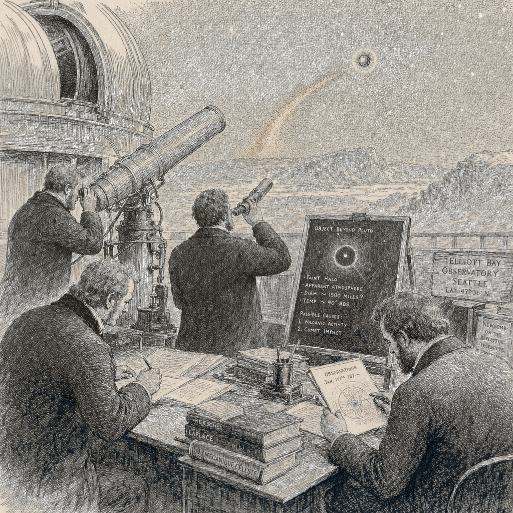 Illustration accompanying article: Astronomers detect an atmosphere around a mini Pluto