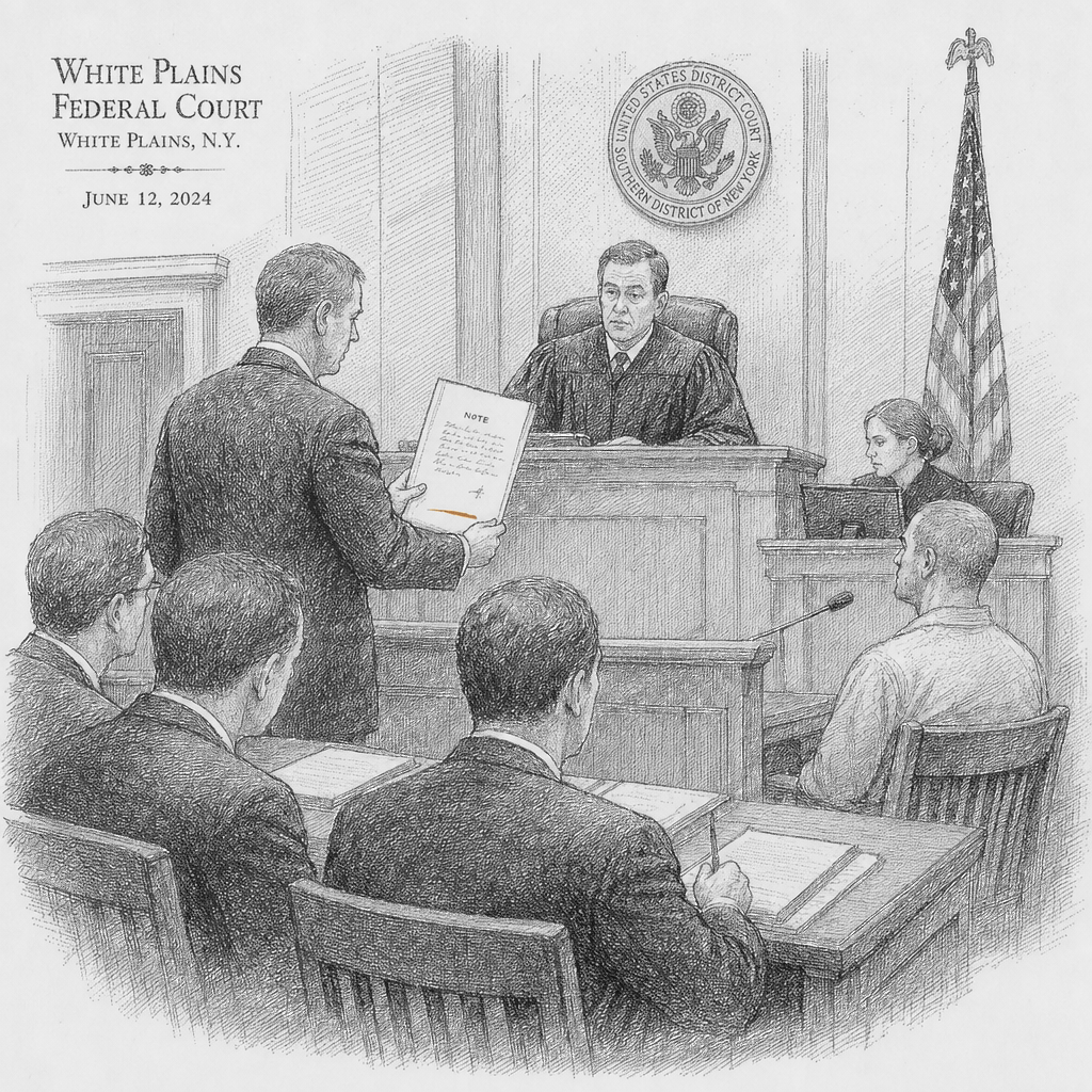 Illustration accompanying article: Judge releases note Tartaglione said he found after Epstein’s jail attempt