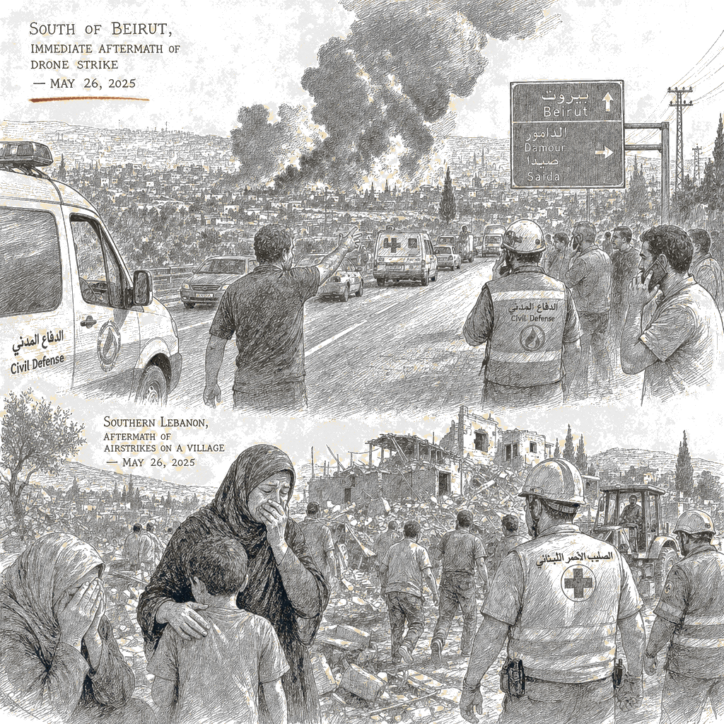 Illustration accompanying article: Israeli drone strikes near Beirut, airstrikes in south kill 17 in Lebanon