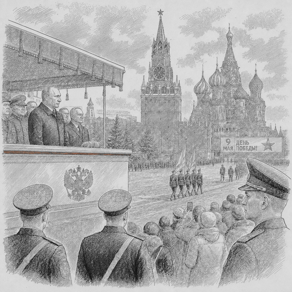 Illustration accompanying article: Putin marks Victory Day with scaled-down Red Square parade under tight security
