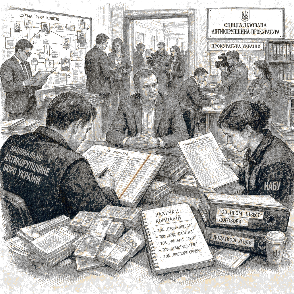 Illustration accompanying article: Ukraine anti-graft agencies name ex-Zelenskyy chief of staff suspect in $10.5M…