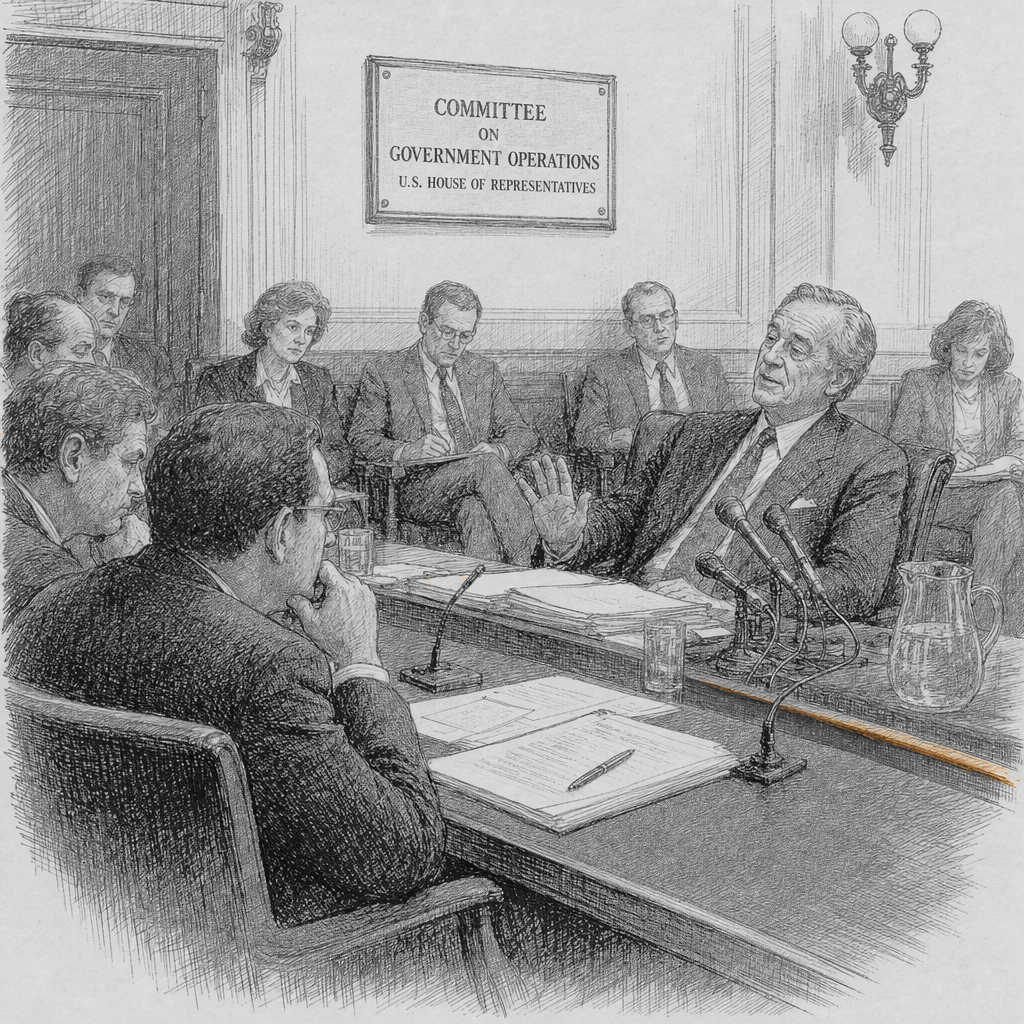 Illustration accompanying article: Lutnick backs away from Epstein “blackmail” claim in House interview