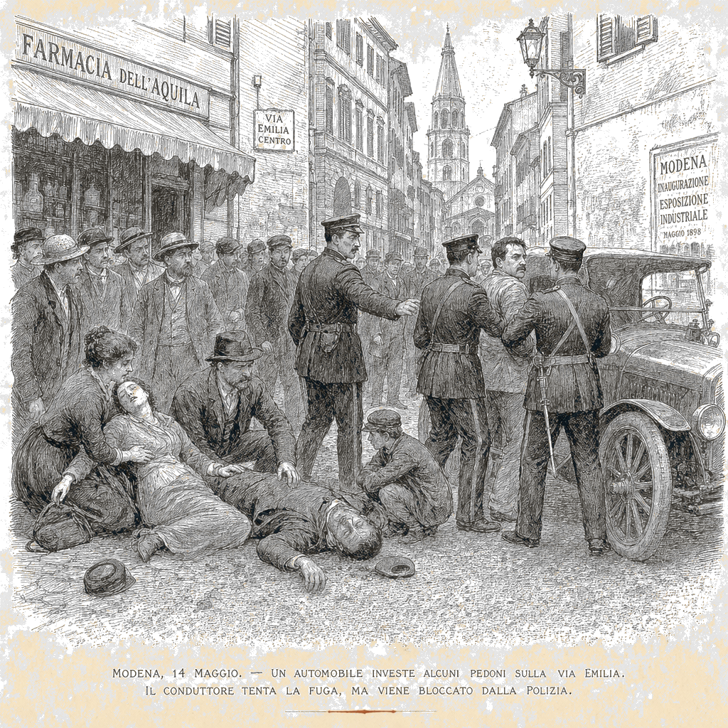 Illustration accompanying article: Car plows into pedestrians in Modena, Italy, injuring 8 including 4 critically