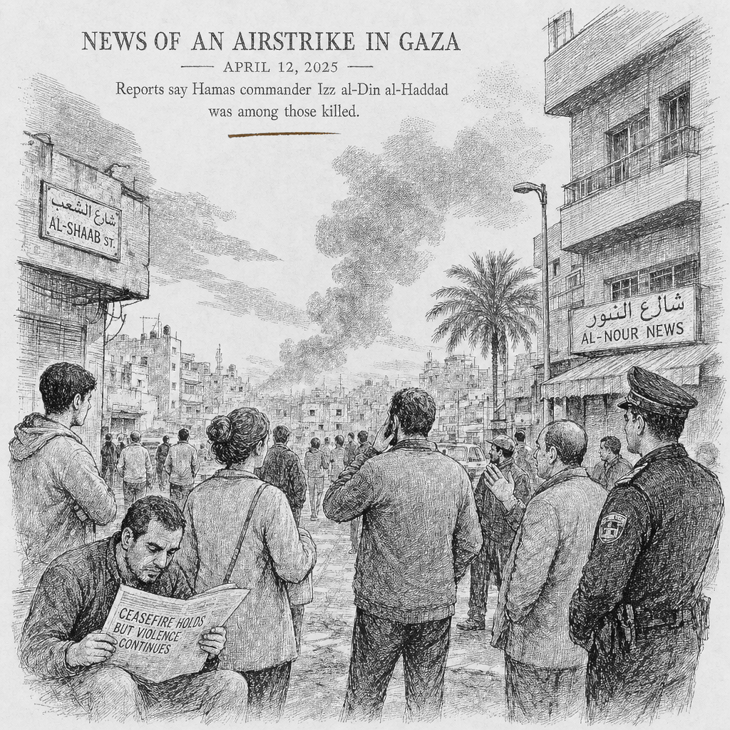 Illustration accompanying article: Hamas military wing leader killed in Israeli strike amid fragile ceasefire