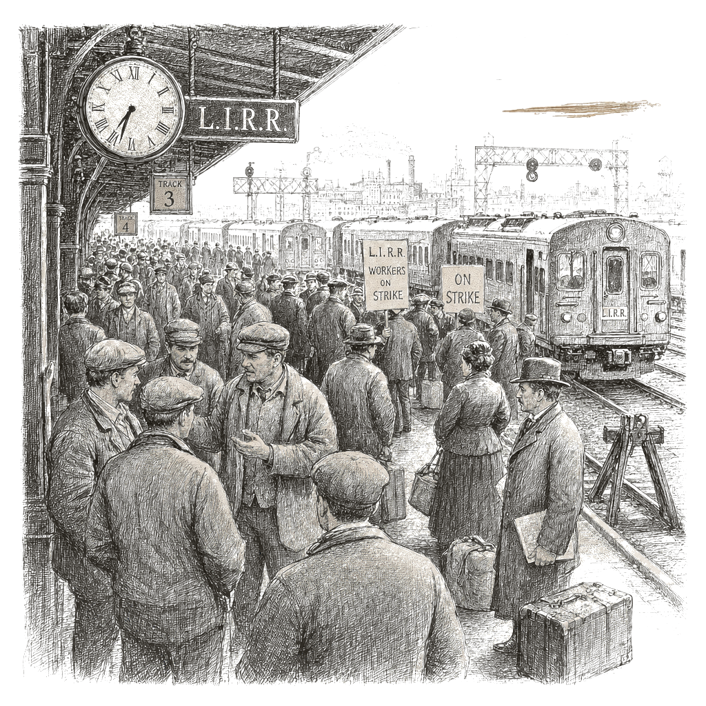 Illustration accompanying article: LIRR strike will halt North America’s largest commuter rail system