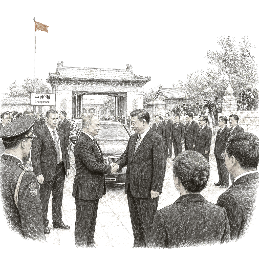 Illustration accompanying article: Putin to visit Xi in Beijing days after Trump’s trip